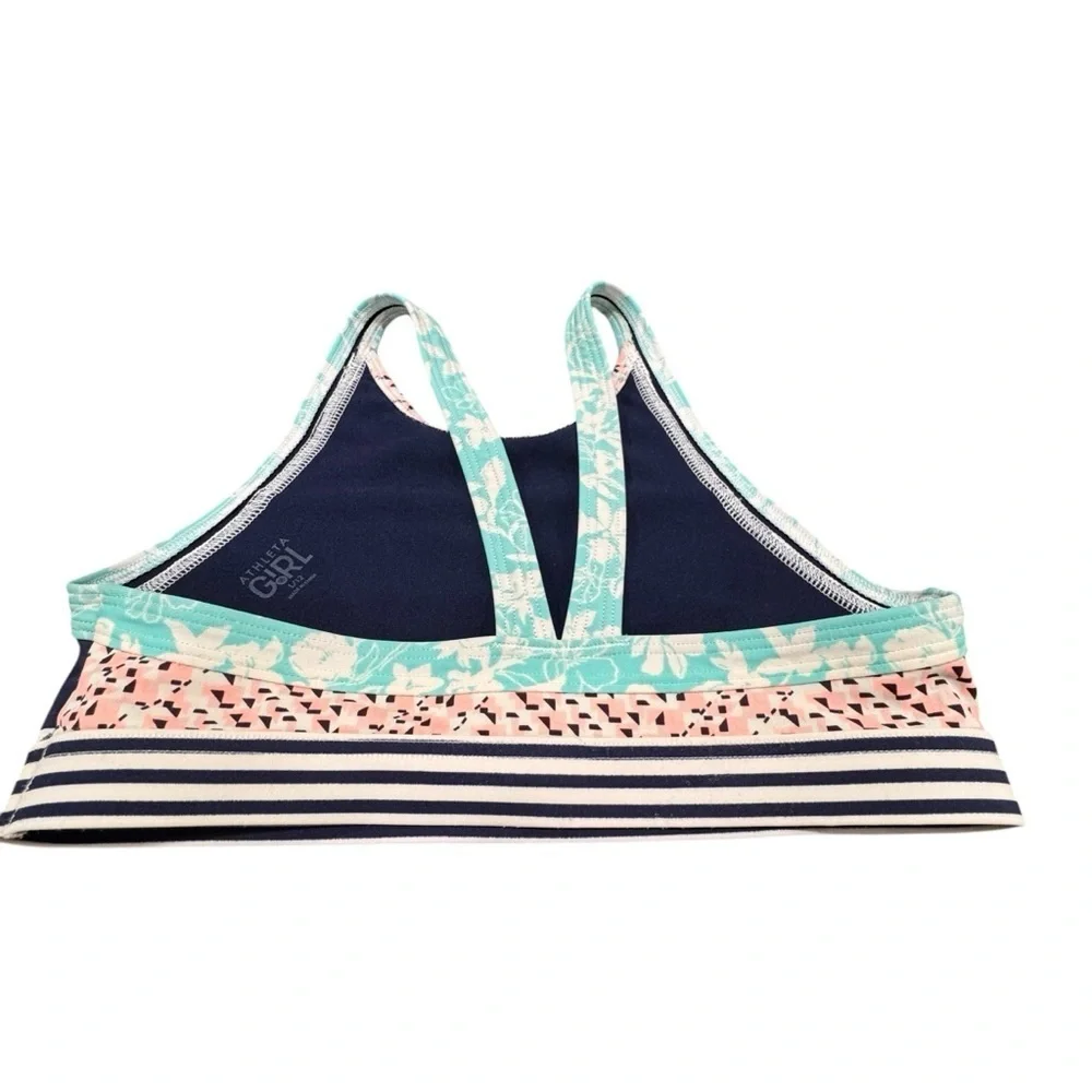 Athleta Girl Girls Floral Island Time UPF 50+ Bikini Top Navy Blue Lycra L/12